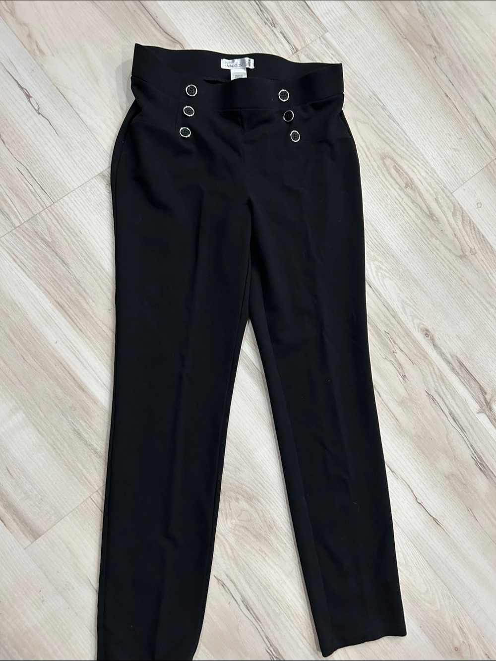 Madison Black High-Waist Ponte Trousers with Grommet Detail
